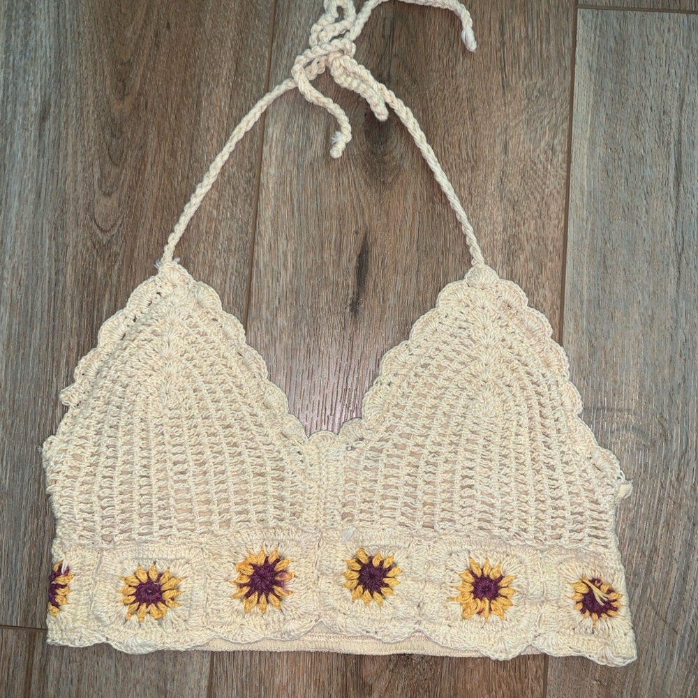 Sunflower Crochet Knit Crop Tank Top